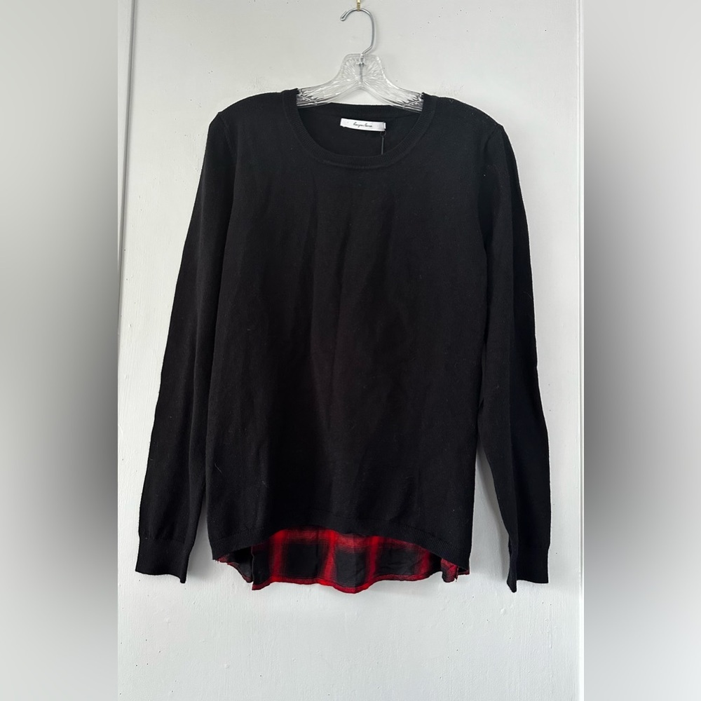 Harper Lane Mixed Media Sweater Black Plaid Back Detail Size XL NWT - Picture 2 of 3